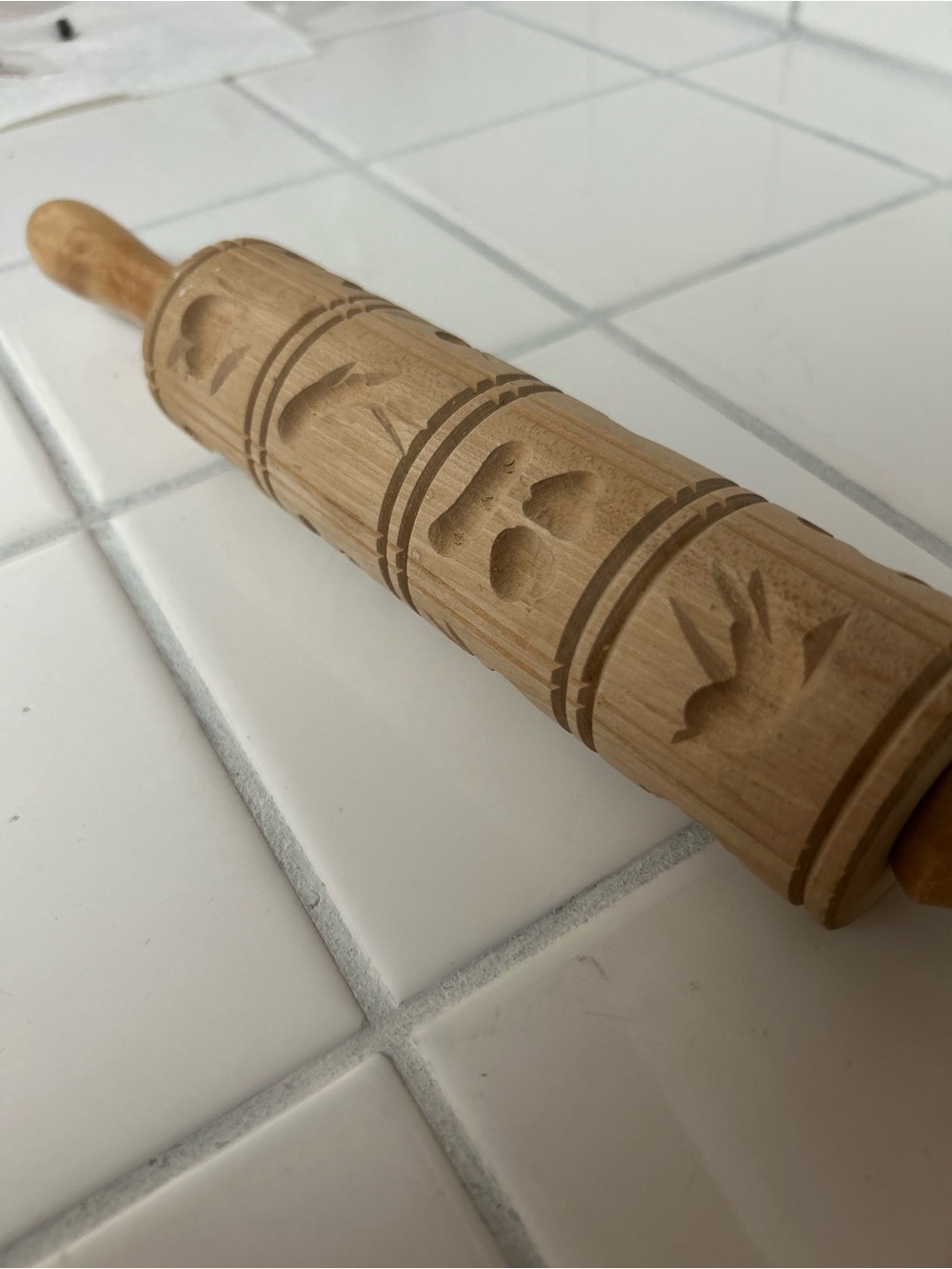 Wood Carved Pattern Rolling Pin - Natural